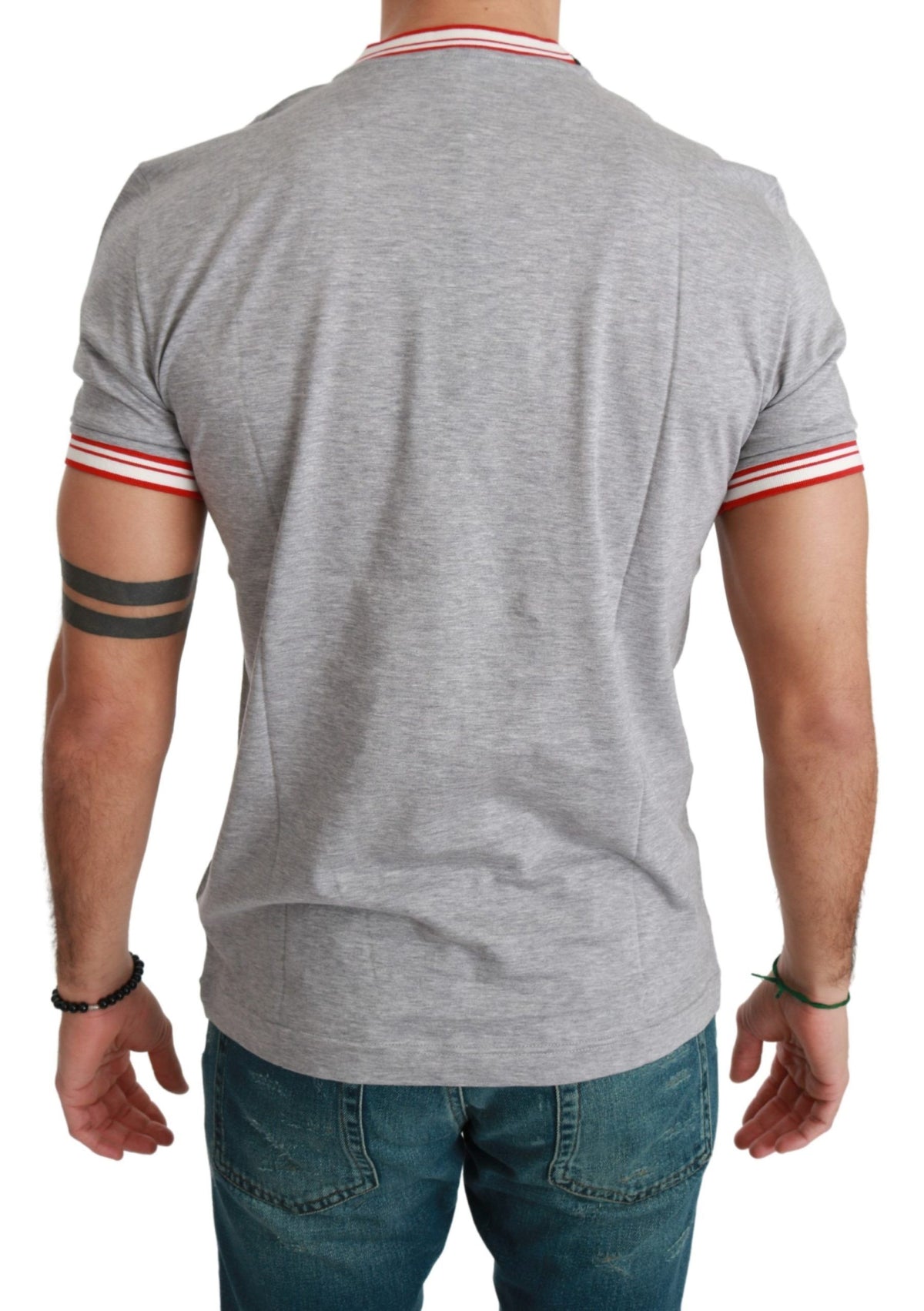 Gray cotton T-shirt featuring a 2019 Year of the Pig design from Dolce & Gabbana, with a casual fit and detailed print.