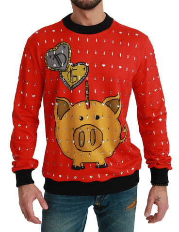 Red crystal pig sweater by Dolce & Gabbana featuring detailed crystal embellishments and a cozy knit design.