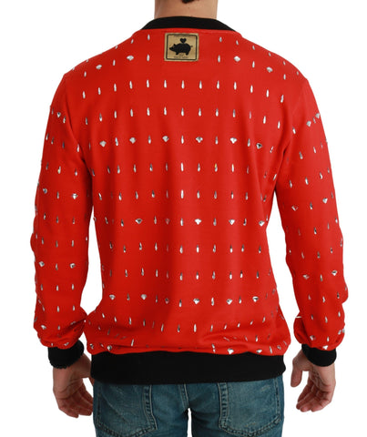 Red crystal pig of the year sweater by Dolce & Gabbana, featuring a detailed pig design with sparkling embellishments.