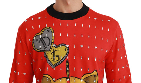 Red crystal embellished pig sweater by Dolce & Gabbana featuring a playful pig design with sparkling crystals.