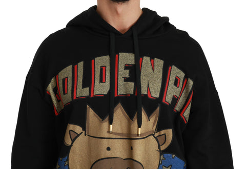 Black Dolce & Gabbana hooded sweater featuring a pig of the year design, soft knit fabric, and casual fit.