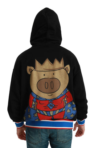 Black Dolce & Gabbana hooded sweater featuring a pig of the year graphic design, casual and stylish for everyday wear.