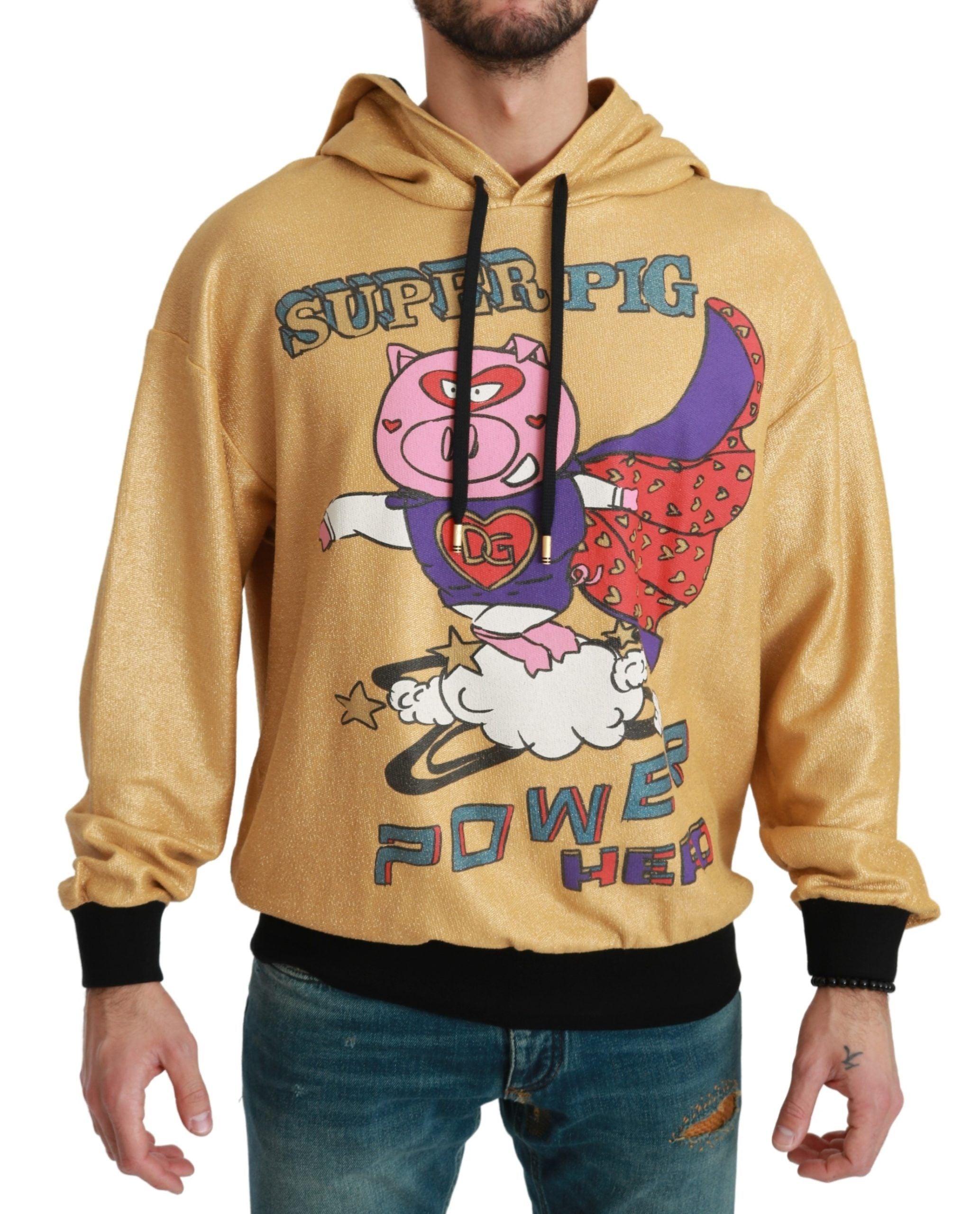 Gold Pig of the Year hooded sweater by Dolce & Gabbana featuring a gold pig graphic on the front, cozy hood and soft fabric.