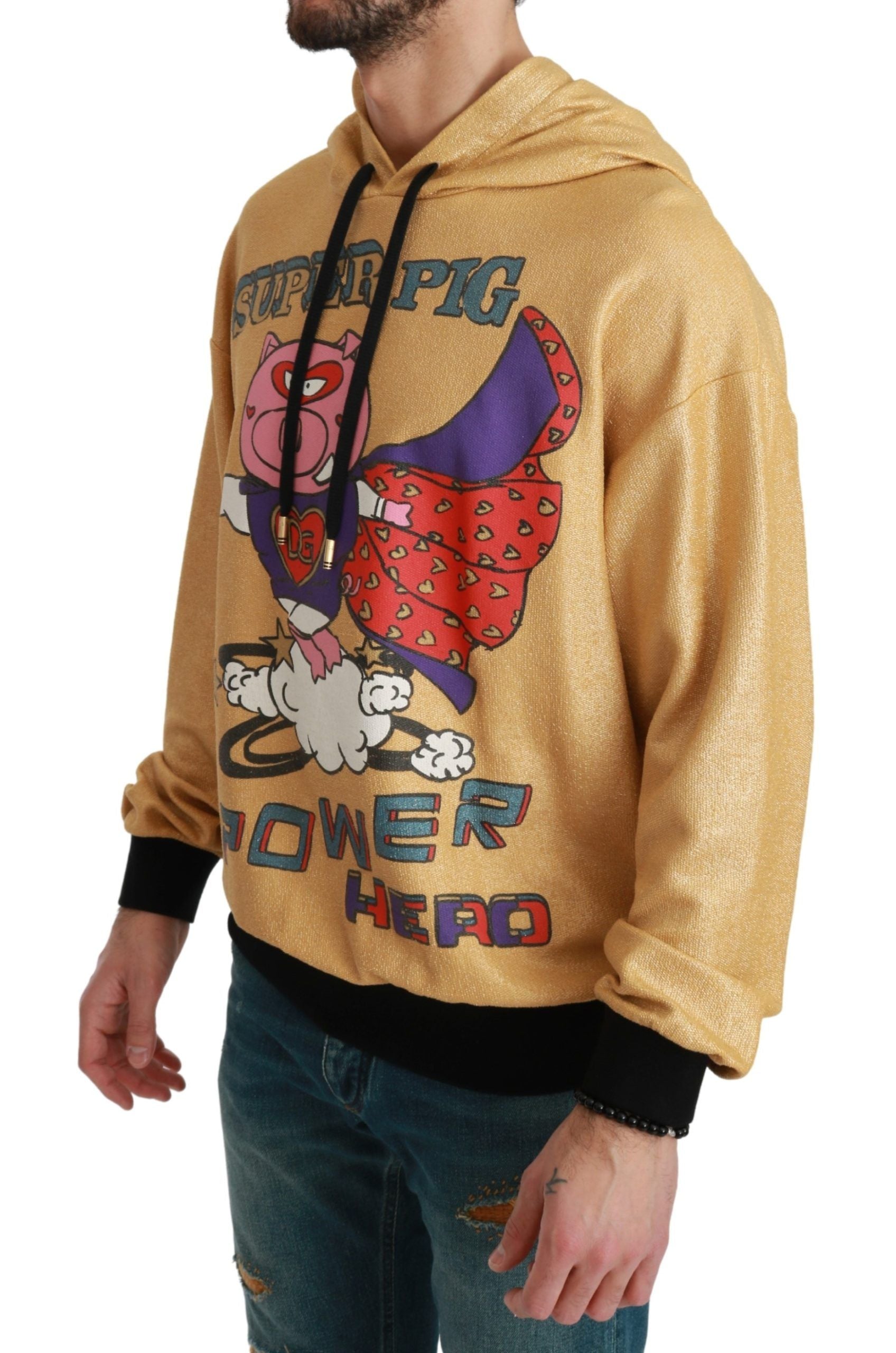 Gold Pig of the Year hooded sweater by Dolce & Gabbana featuring a gold pig graphic and cozy hooded design.