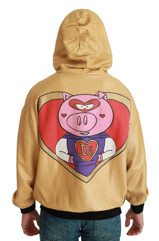 Gold Pig of the Year hooded sweater by Dolce & Gabbana, featuring a gold pig graphic and cozy hooded design.