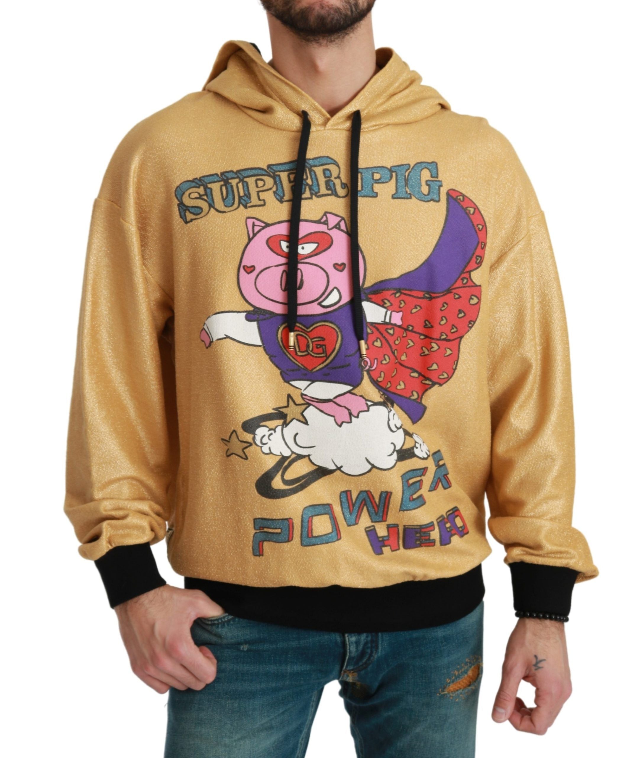 Golden pig of the year hooded sweater by Dolce & Gabbana, featuring a detailed pig graphic on the front.