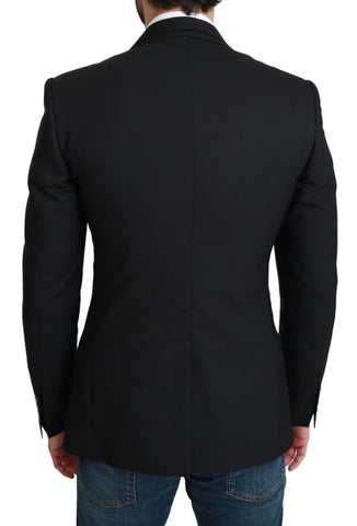 Black single-breasted formal wool blazer by Dolce & Gabbana, tailored fit with notch lapel and sleek design.