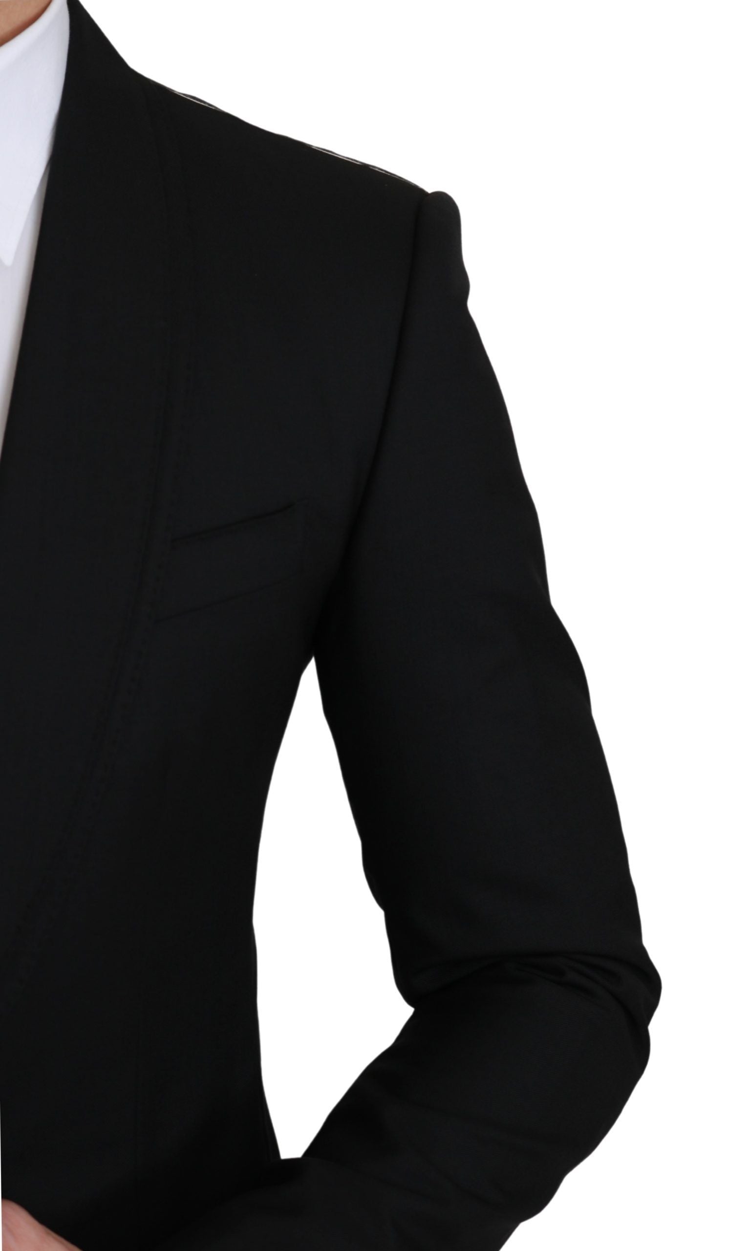 Black single-breasted formal wool blazer by Dolce & Gabbana, tailored fit with notch lapel and sleek design.