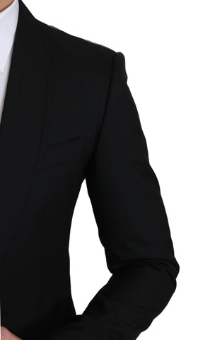 Black single-breasted formal wool blazer by Dolce & Gabbana, tailored fit with notch lapel and sleek design.