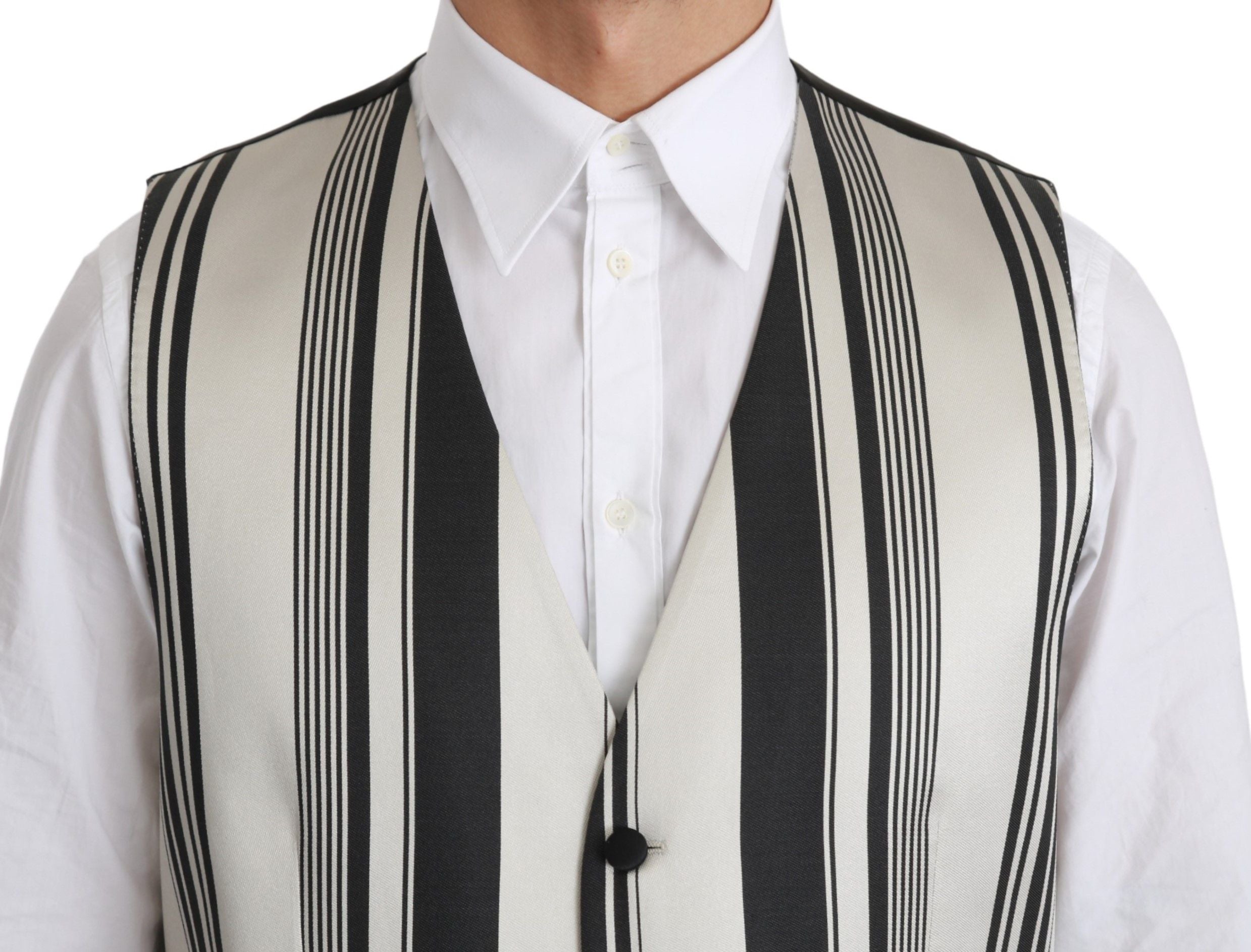 White and black striped waistcoat by Dolce & Gabbana, formal vest with stylish stripe pattern and tailored fit.
