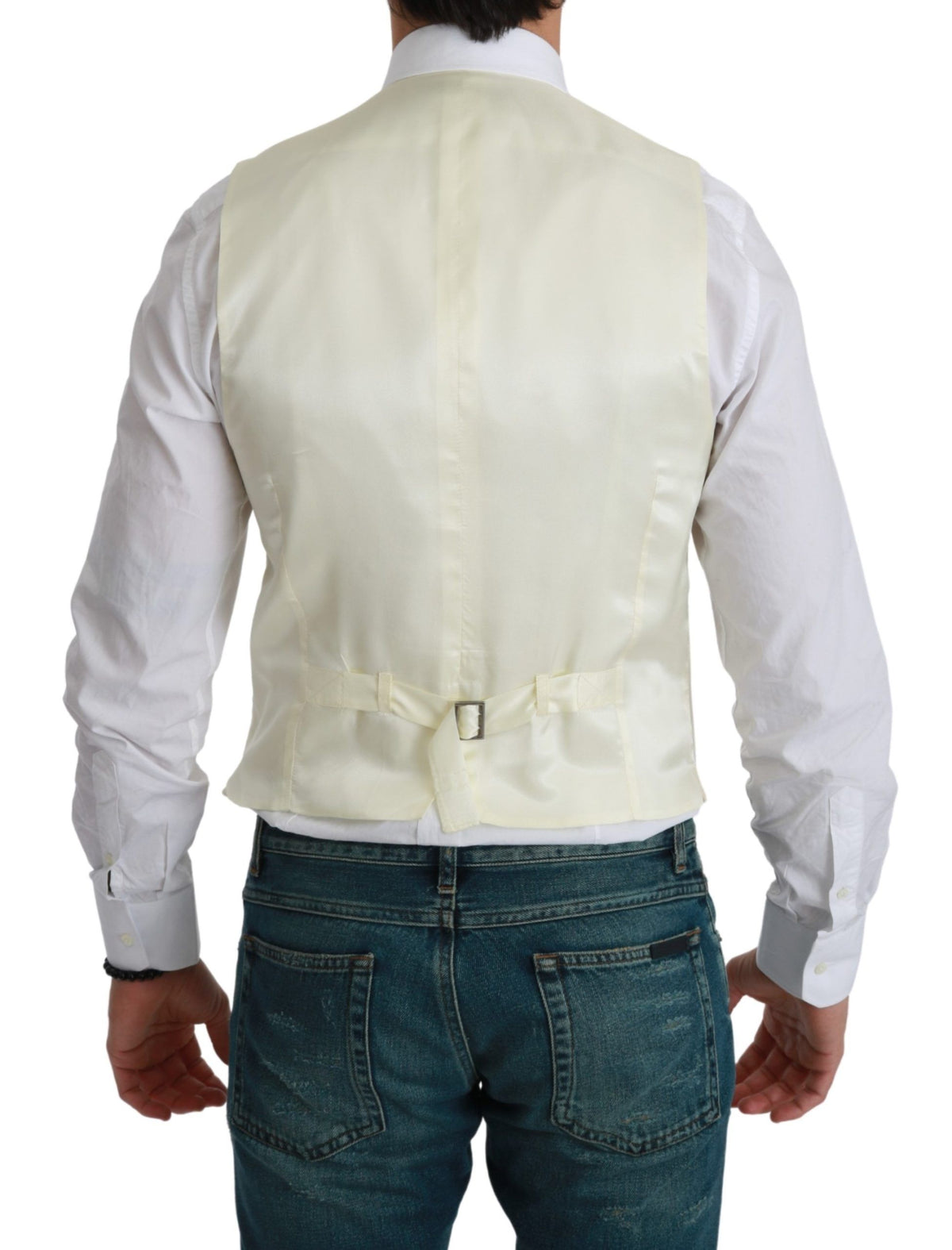 White wool waistcoat vest by Dolce & Gabbana, formal men's vest with tailored fit and classic design.