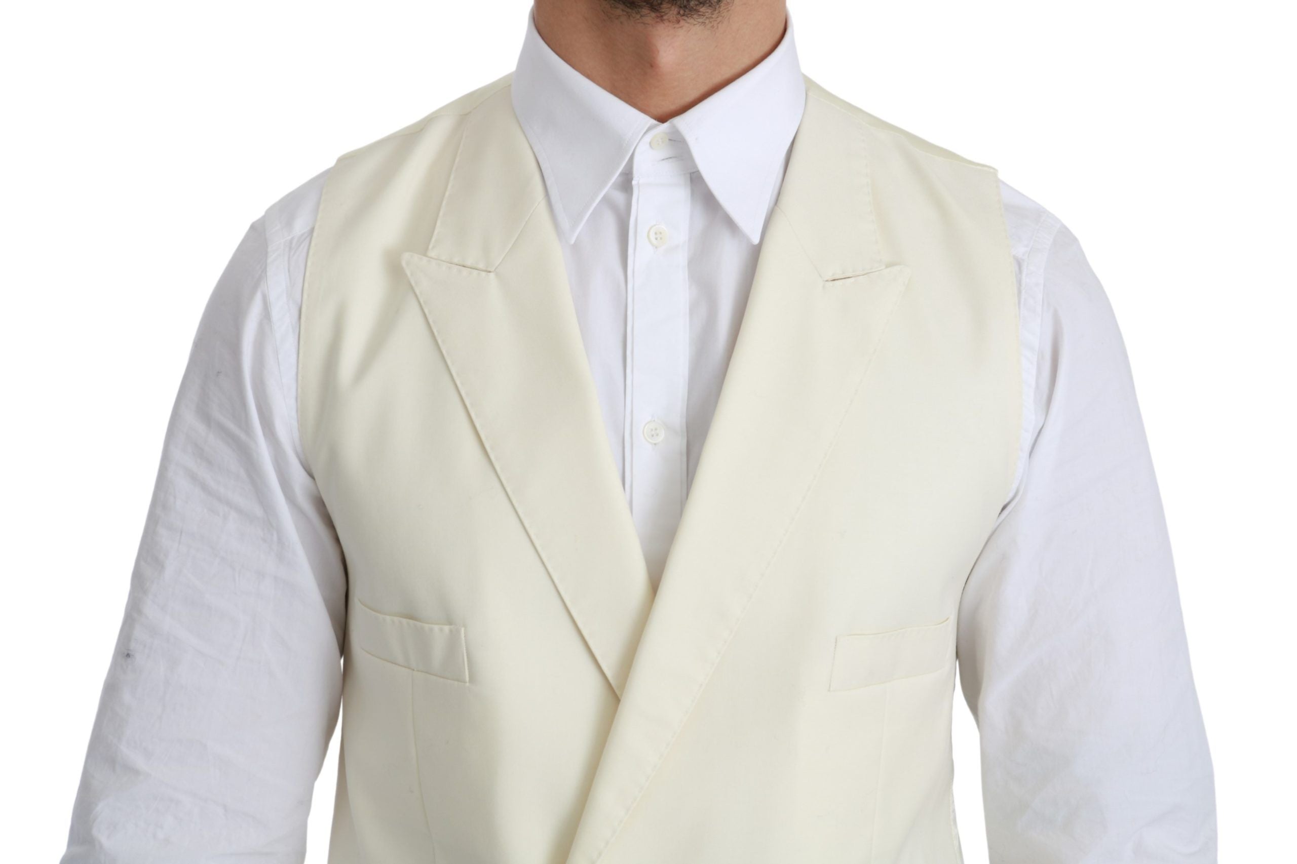 White wool waistcoat vest by Dolce & Gabbana, formal men's clothing with tailored fit and classic design, front view.