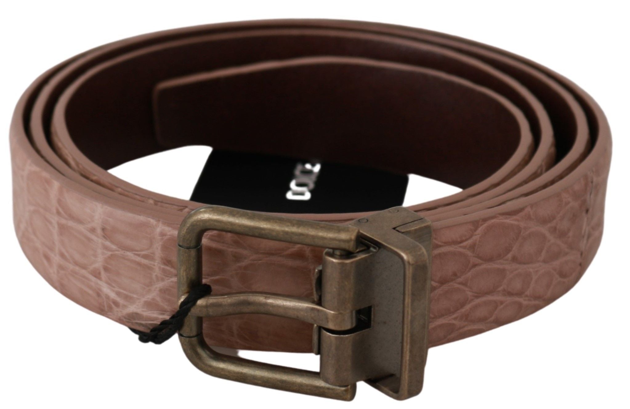Beige exotic skin leather belt with gold buckle by Dolce & Gabbana, featuring textured leather and stylish design.
