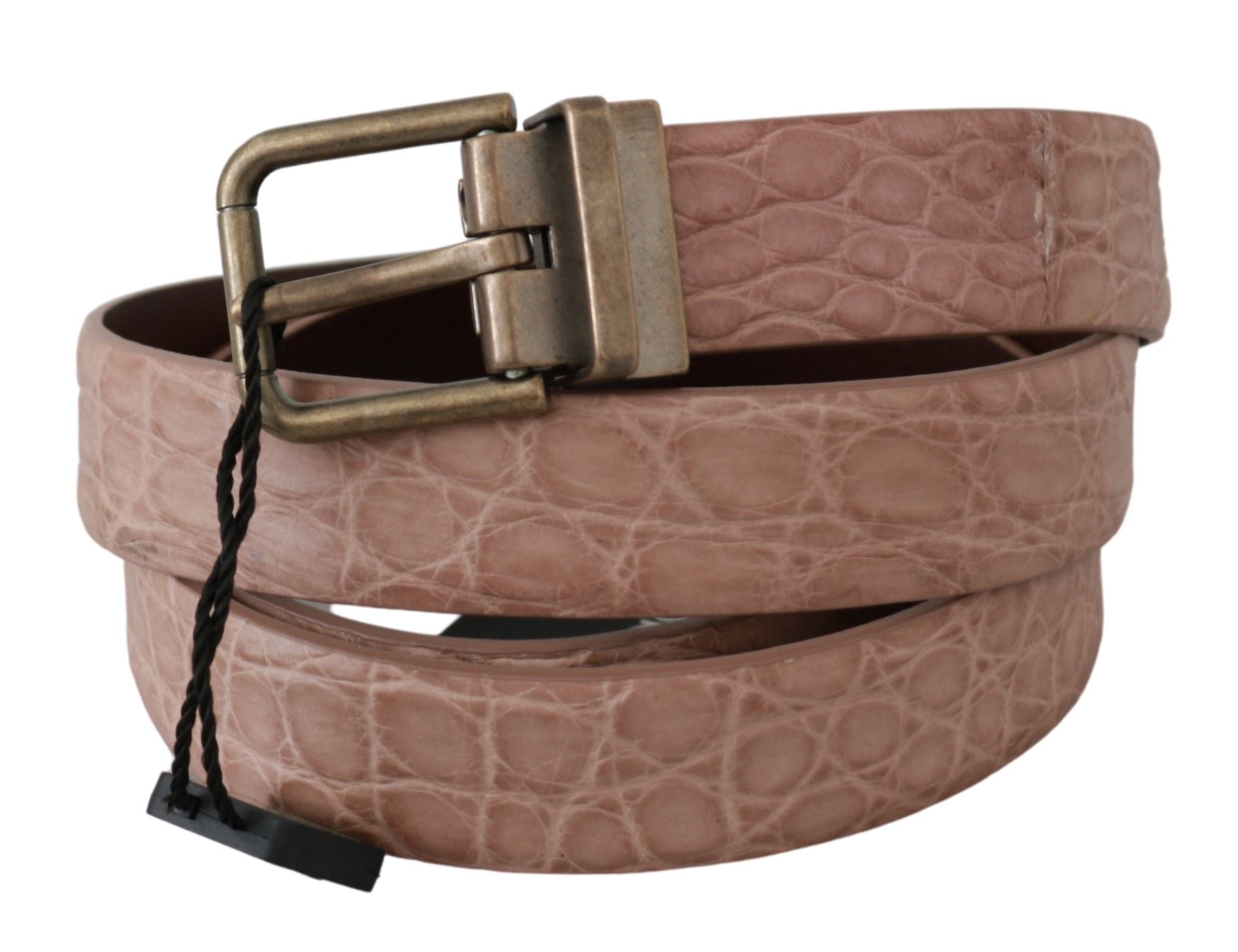 Beige exotic skin leather belt with gold buckle by Dolce & Gabbana, featuring a stylish and luxurious accessory design.
