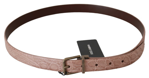 Beige exotic skin leather belt with gold buckle from Dolce & Gabbana, showcasing textured leather and elegant design.