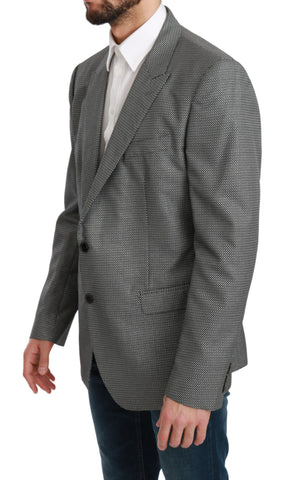 Gray slim fit formal blazer by Dolce & Gabbana, tailored fit with classic lapel and sleek design, ideal for sophisticated occasions.