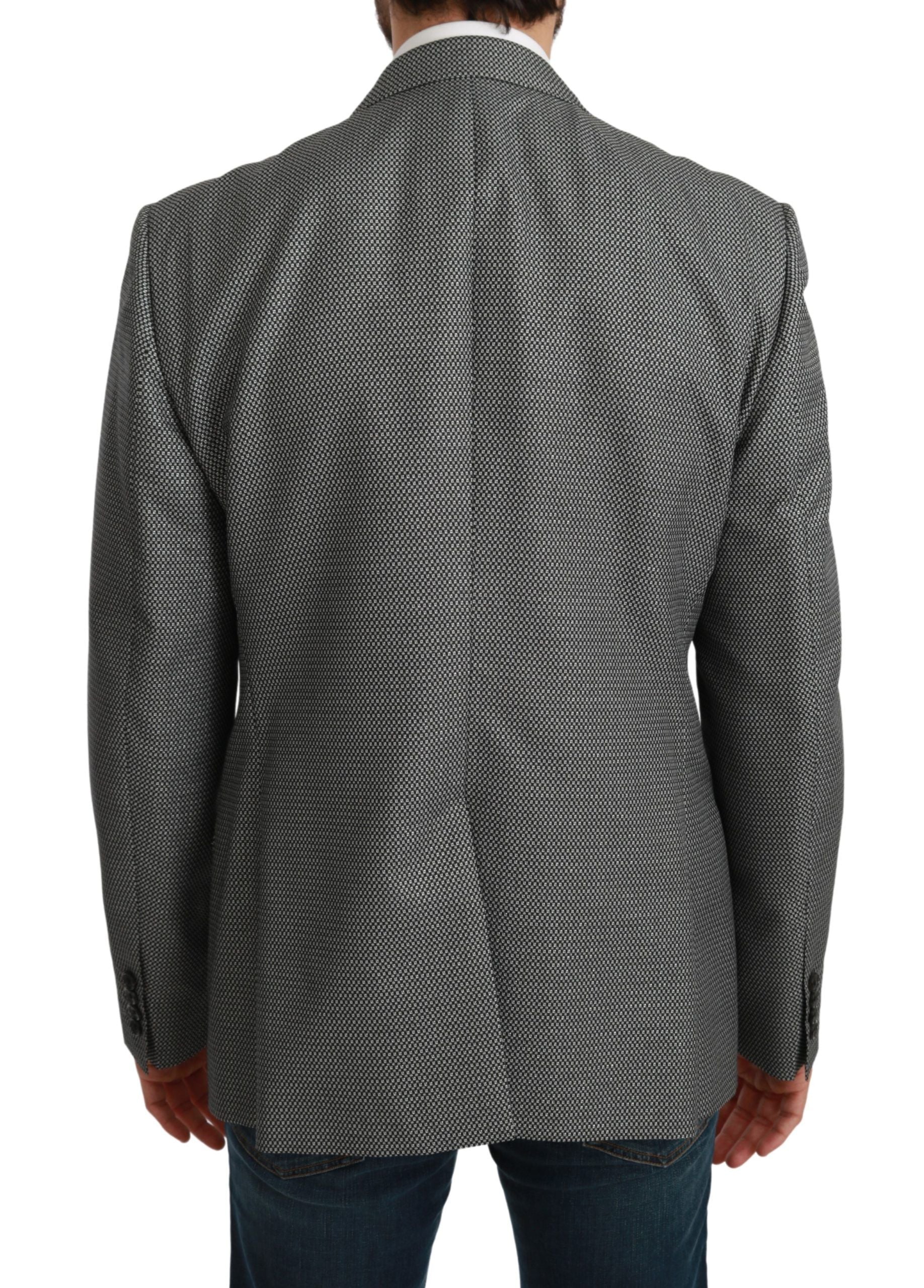 Gray slim fit formal blazer by Dolce & Gabbana, tailored blazer with classic lapel and sleek design for sophisticated style.