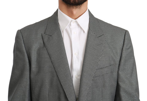 Gray slim fit formal blazer by Dolce & Gabbana, tailored blazer with notch lapels, front buttons, and sleek design.