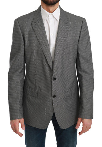 Gray slim fit formal blazer by Dolce & Gabbana, tailored with a sleek design and classic lapel for sophisticated style.