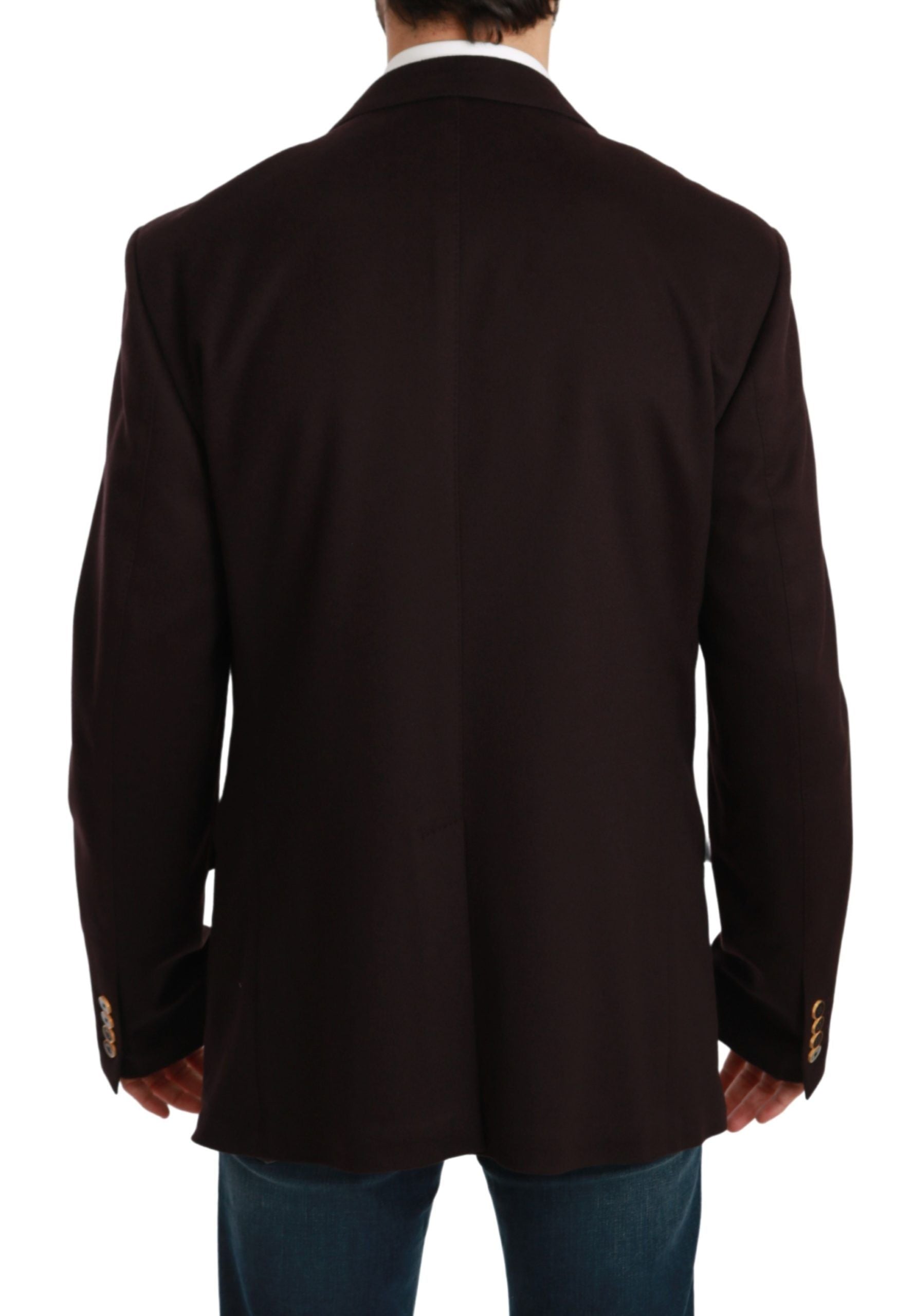 Elegant Bordeaux cashmere coat by Dolce & Gabbana, Taormina blazer style with tailored fit and luxurious fabric.