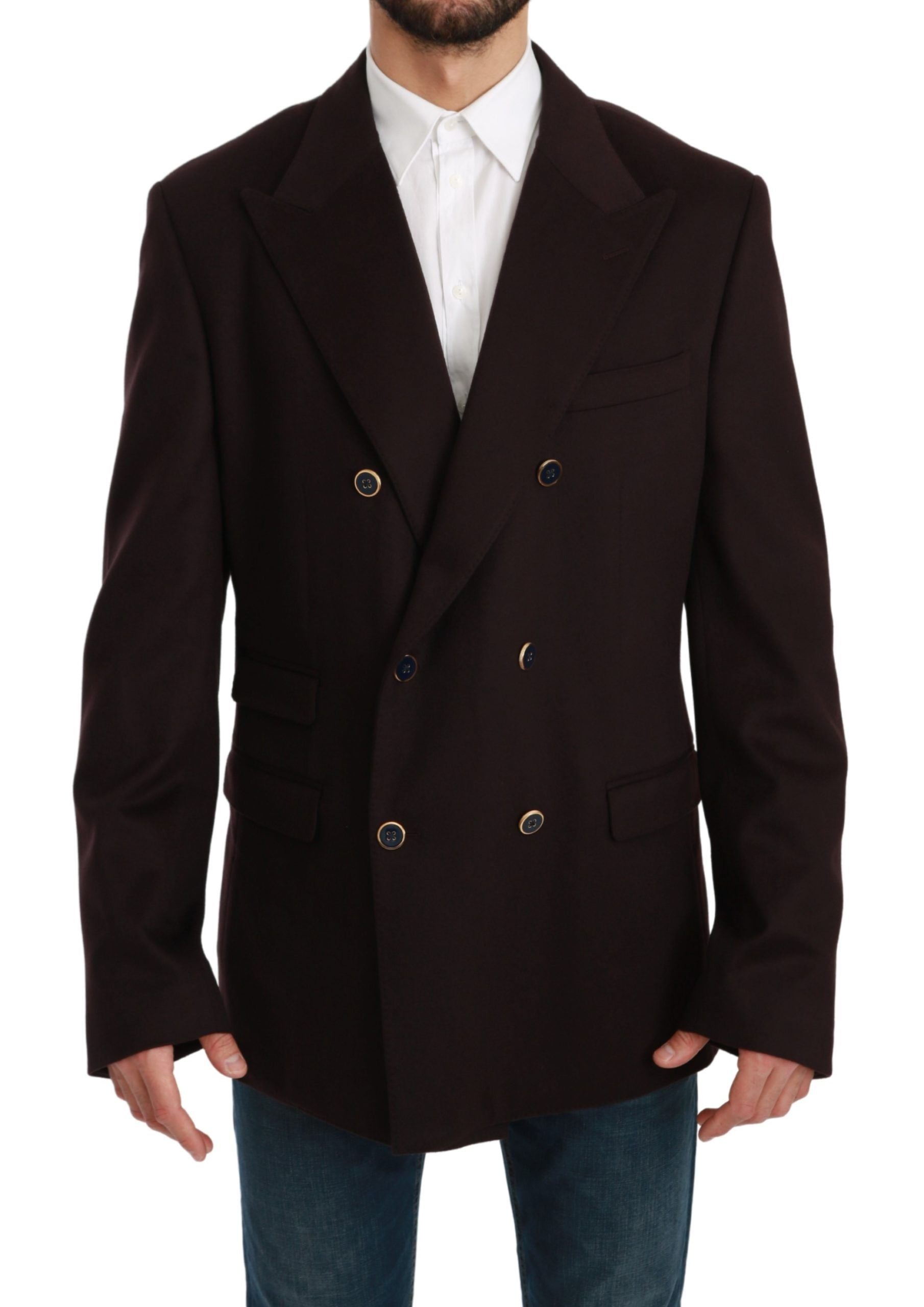 Dolce & Gabbana Bordeaux cashmere coat and blazer, stylish tailored outerwear with luxurious fabric and classic design.