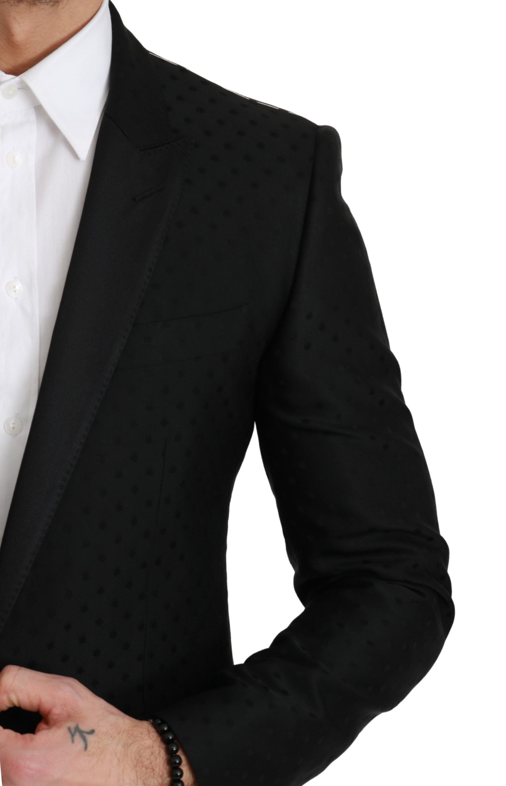 Black slim fit coat jacket, Dolce & Gabbana Martini blazer, tailored men's outerwear with sleek design and structured fit.