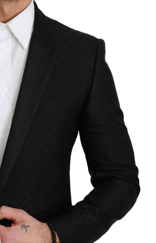 Black slim fit coat jacket, Dolce & Gabbana Martini blazer, tailored men's outerwear with sleek design and structured fit.