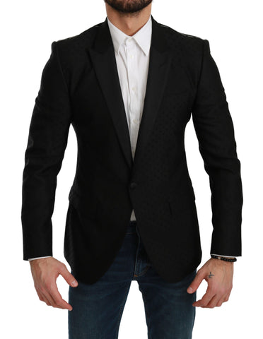 Black slim fit coat jacket from Dolce & Gabbana, featuring a tailored blazer style with a sleek, modern design.