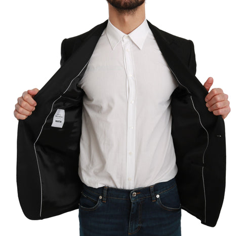 Black slim fit coat jacket by Dolce & Gabbana, featuring a tailored blazer style with sleek lapels and structured design.