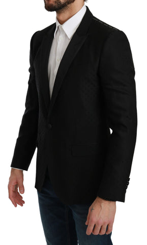 Black slim fit coat jacket from Dolce & Gabbana's MARTINI blazer collection, tailored with a sleek, modern design.
