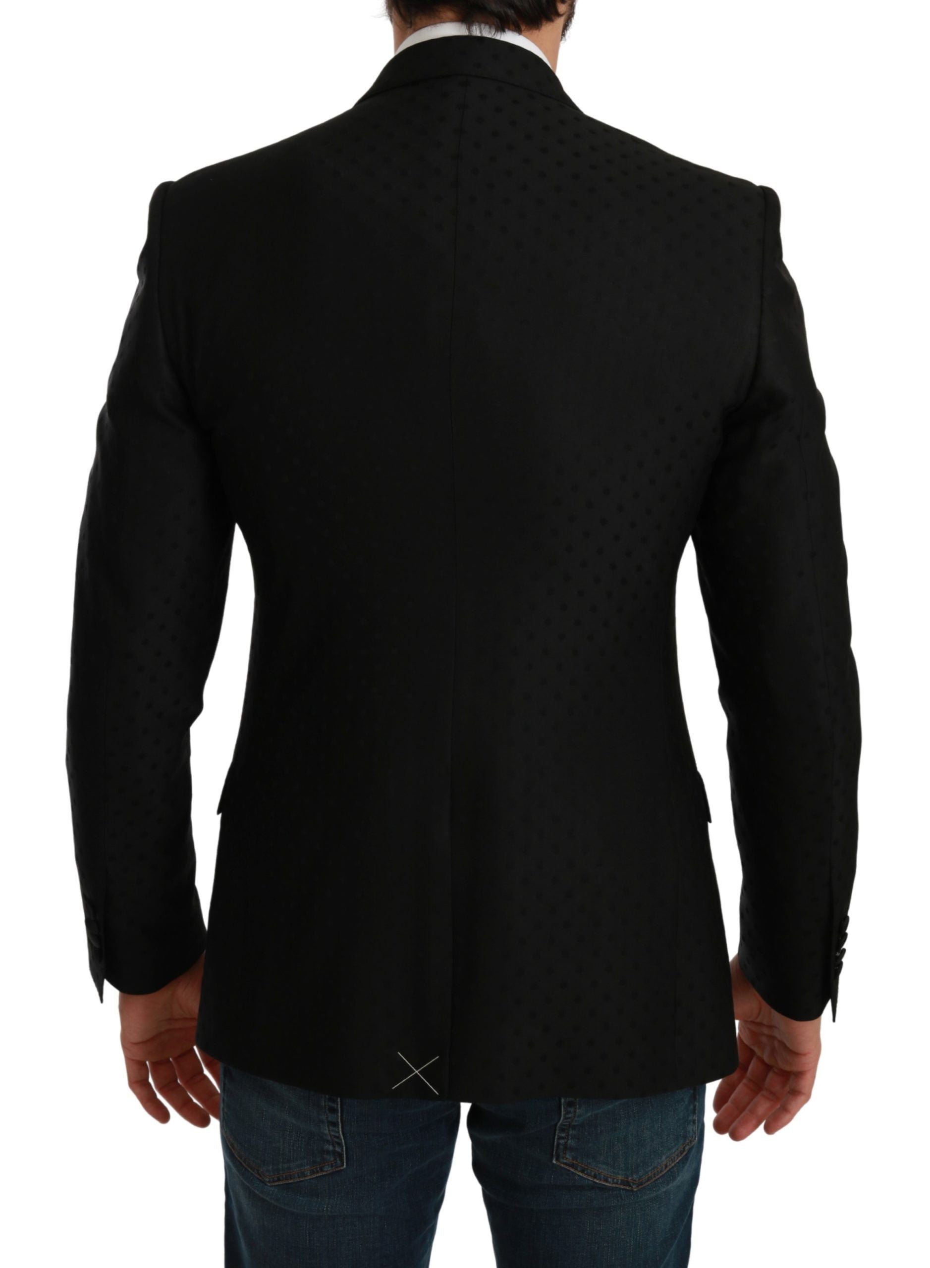 Black slim fit coat jacket by Dolce & Gabbana, showcasing tailored design and classic blazer style with clean lines.