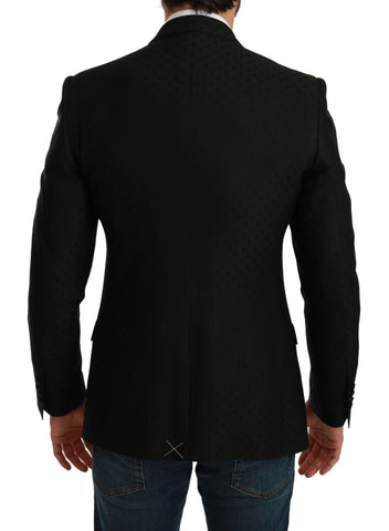Black slim fit coat jacket by Dolce & Gabbana, showcasing tailored design and classic blazer style with clean lines.