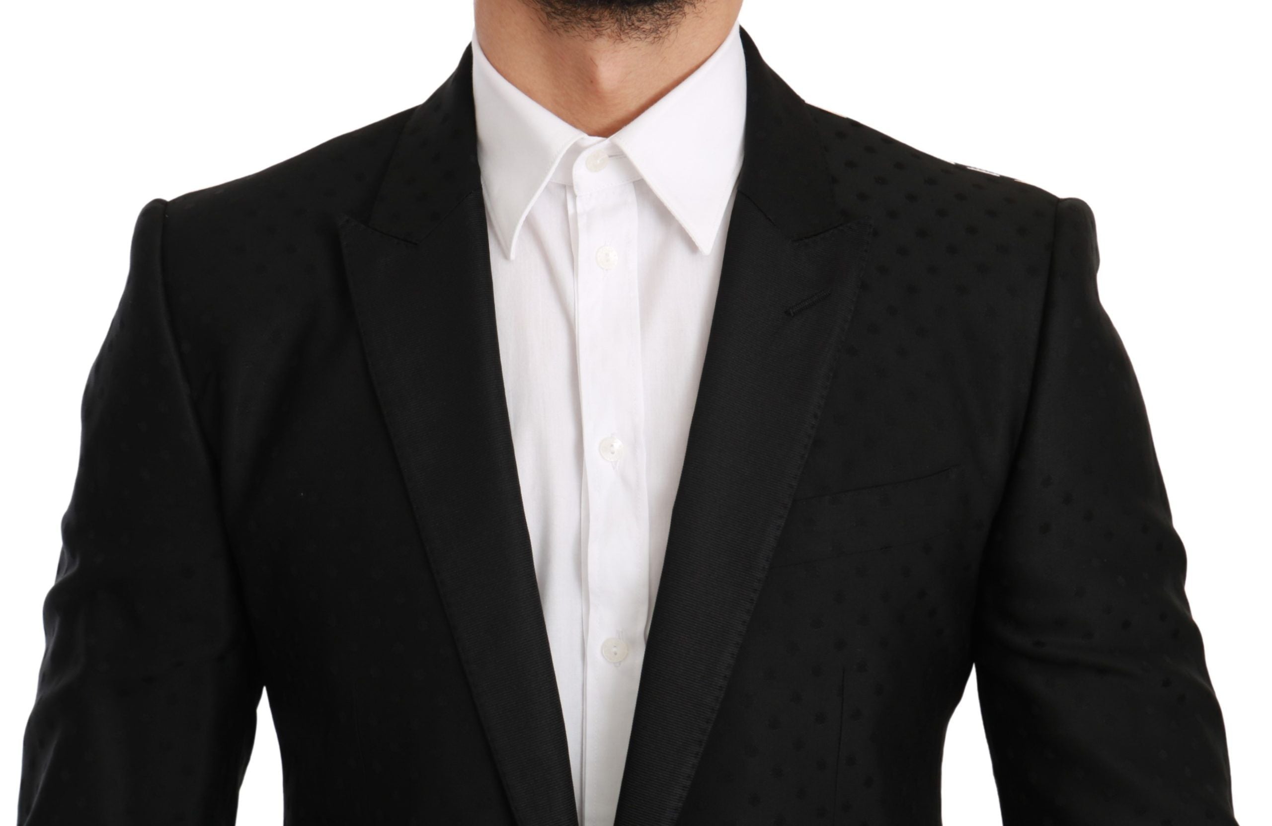 Black slim fit coat jacket from Dolce & Gabbana's MARTINI blazer collection, featuring a tailored design and sleek style.
