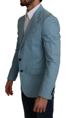 Blue Dolce & Gabbana slim fit coat jacket with tailored design and classic blazer style, detailed with sharp lapels.