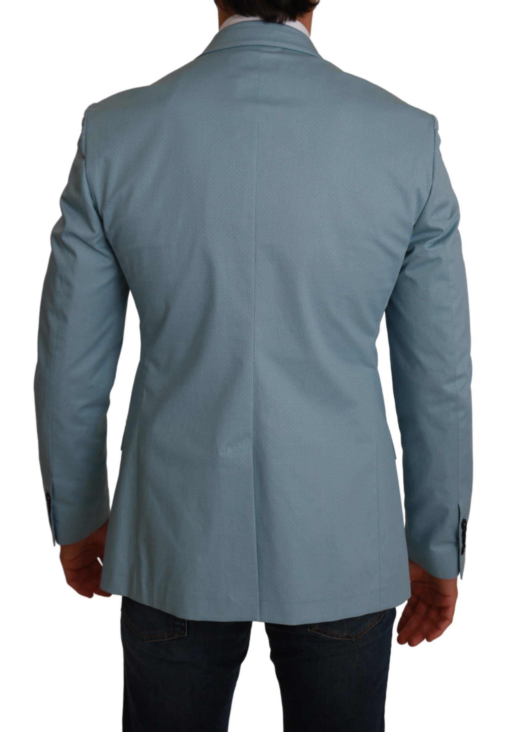 Blue slim fit coat jacket from Dolce & Gabbana's Martini Blazer collection, featuring tailored design and classic lapel.
