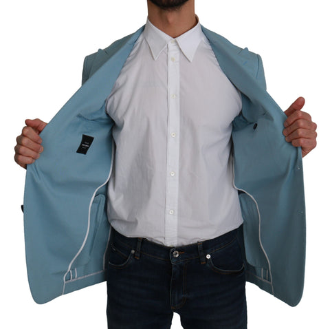 Blue slim fit coat jacket from Dolce & Gabbana's Martini blazer collection, featuring tailored design and classic lapel style.