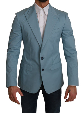 Blue Dolce & Gabbana Martini blazer with slim fit coat jacket, tailored design and classic lapel, perfect for formal wear.