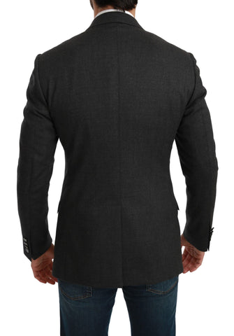 Gray Dolce & Gabbana Napoli slim fit wool blazer jacket with structured collar and sleek design.