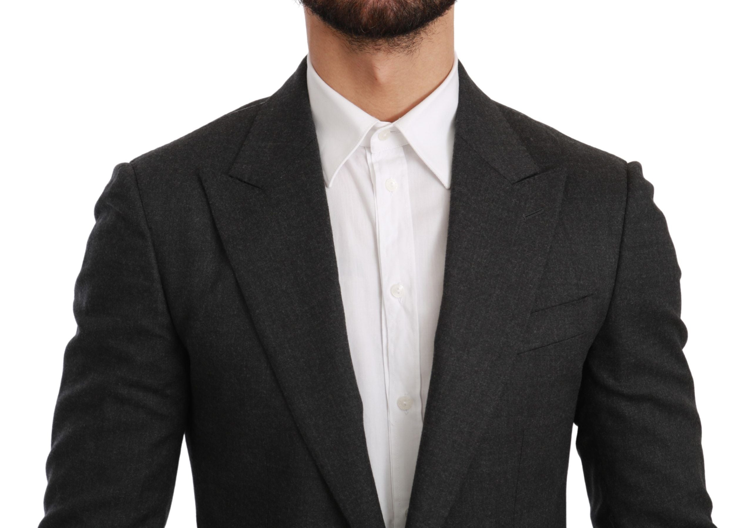 Gray Dolce & Gabbana Napoli slim fit wool blazer jacket, tailored design with notch lapel and button front.