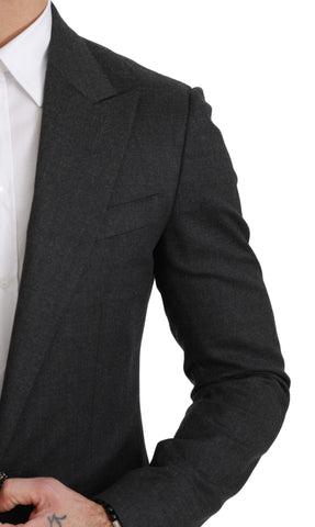 Gray Dolce & Gabbana Napoli slim fit wool blazer jacket with notch lapel and tailored design.