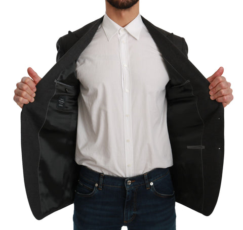 Gray Dolce & Gabbana Napoli slim fit wool blazer jacket, tailored men's blazer with notch lapel and structured design.
