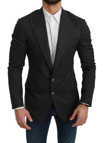 Gray Dolce & Gabbana Napoli slim fit wool blazer jacket with tailored design and classic lapel details.