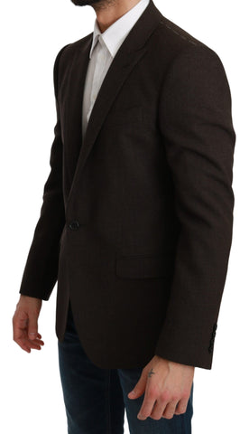 Brown Dolce & Gabbana slim fit coat jacket with tailored blazer style, featuring a sleek design and classic lapel collar.