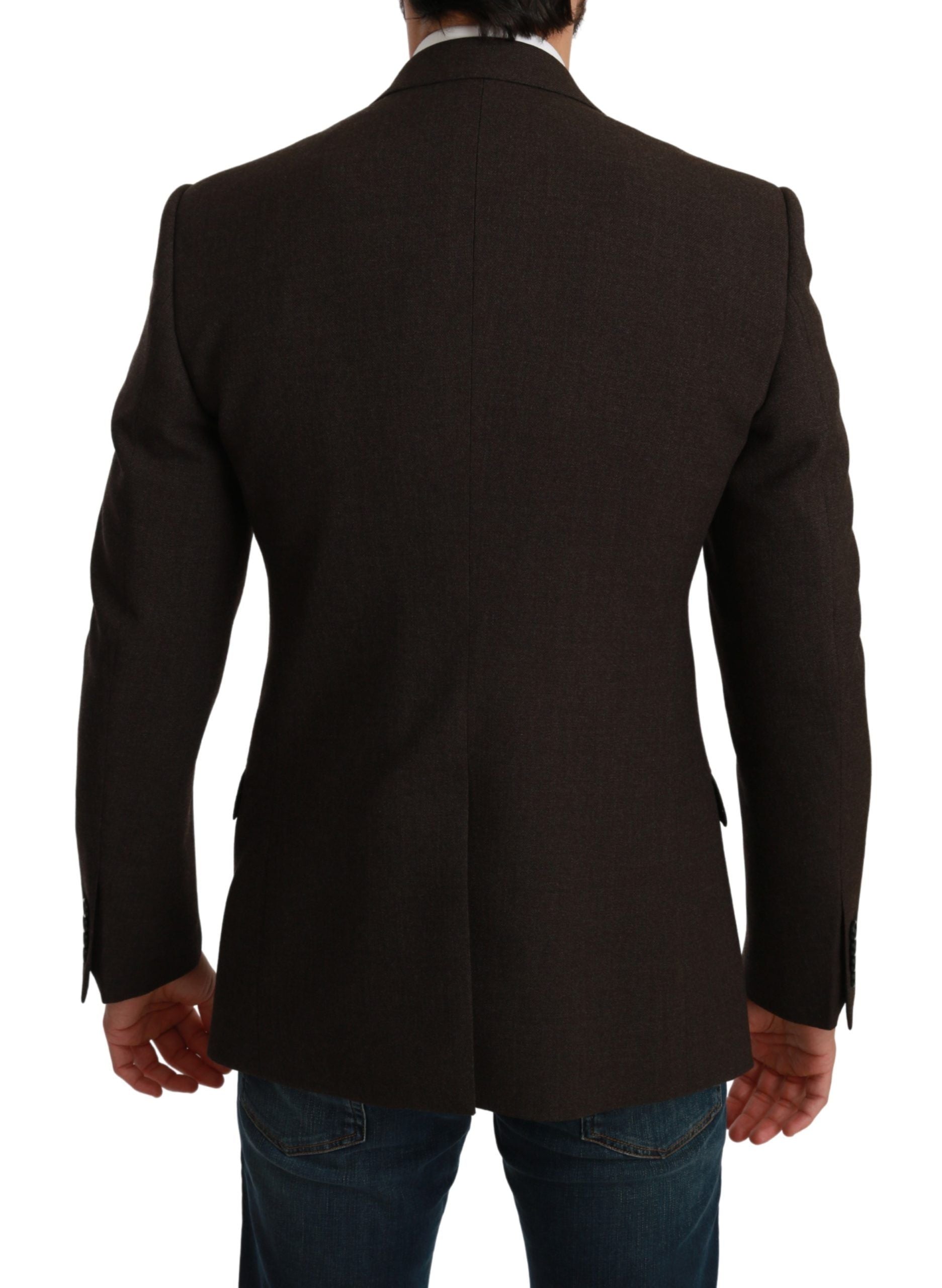 Dolce & Gabbana brown slim fit coat jacket, stylish blazer with tailored fit and classic design, front view.