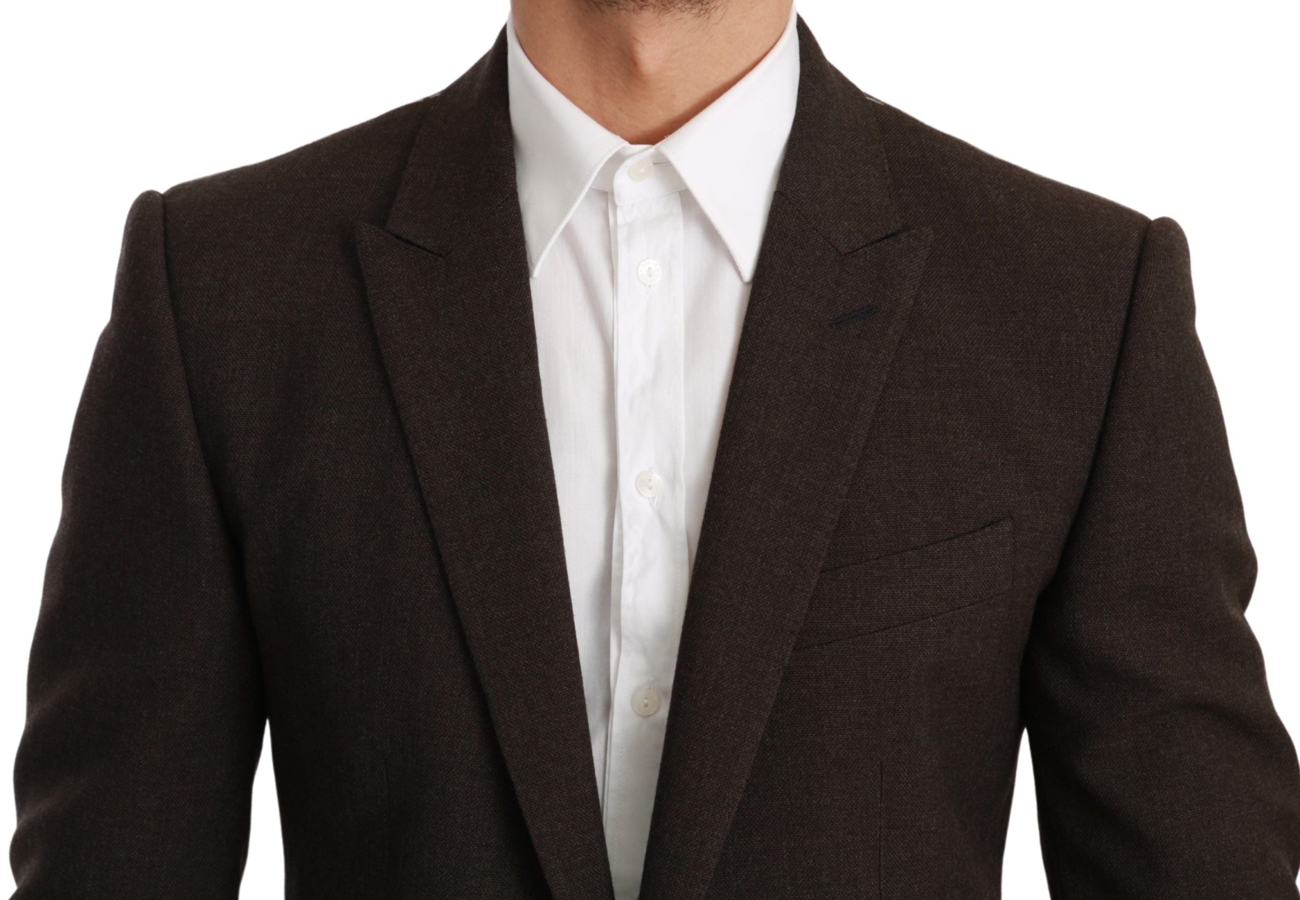 Dolce & Gabbana brown slim fit coat jacket, stylish blazer with tailored design and classic lapel, displayed on a hanger.