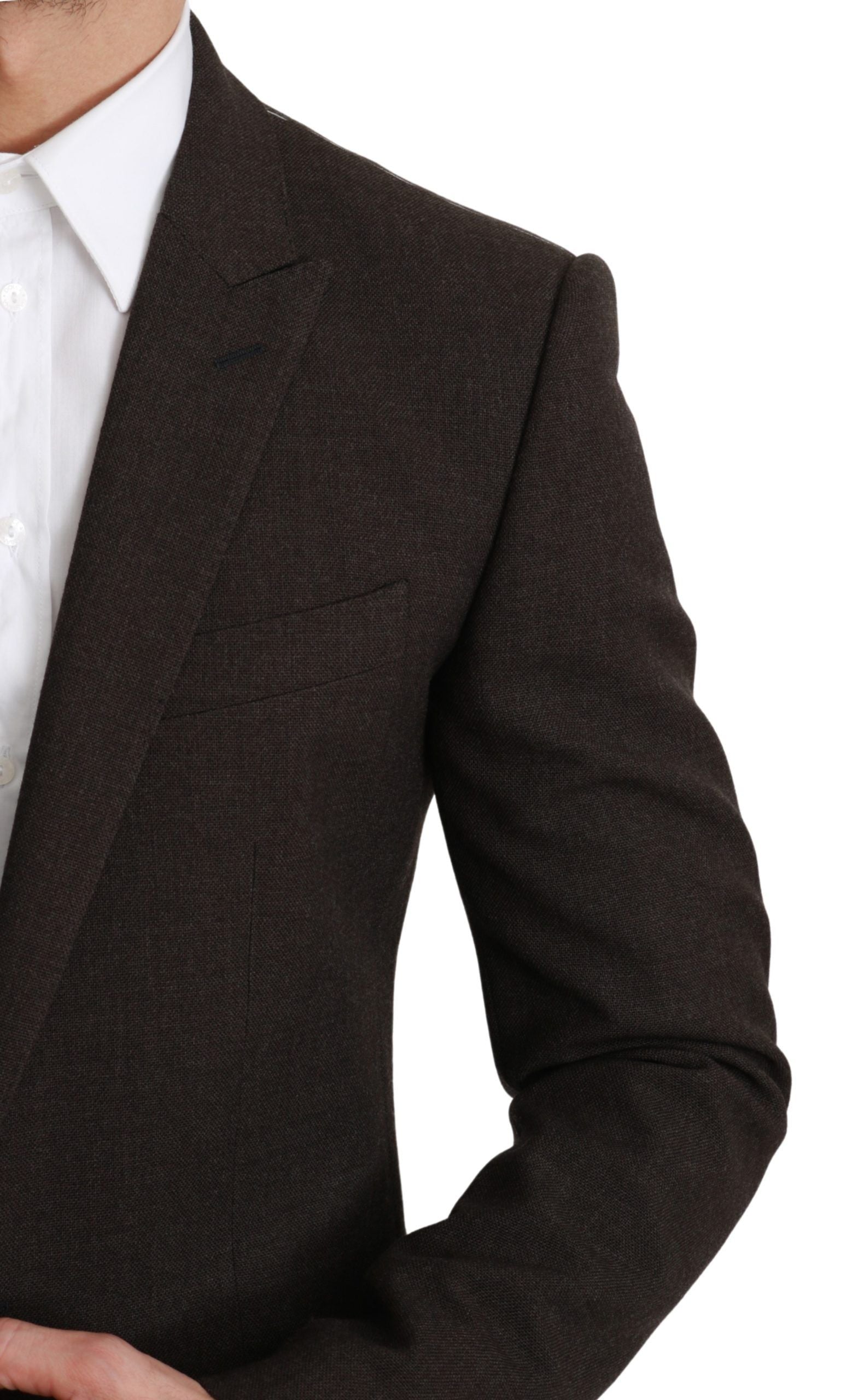 Dolce & Gabbana brown slim fit coat jacket with tailored blazer style and classic lapel, shown on a model.