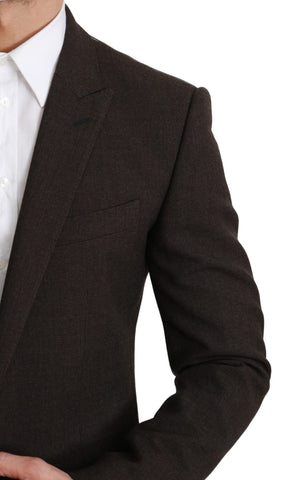 Dolce & Gabbana brown slim fit coat jacket with tailored blazer style and classic lapel, shown on a model.