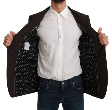 Dolce & Gabbana brown slim fit coat jacket with tailored blazer style, featuring a classic design and smooth fabric.