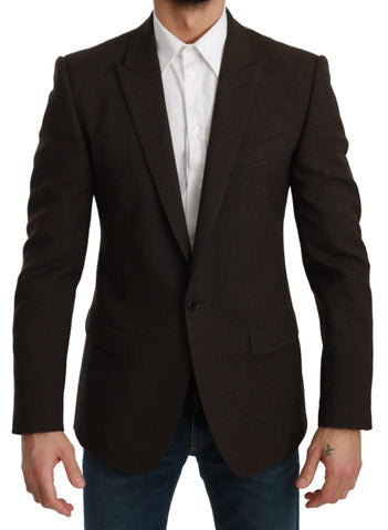 Dolce & Gabbana brown slim fit coat jacket, stylish blazer with tailored design and classic lapel, perfect for formal wear.