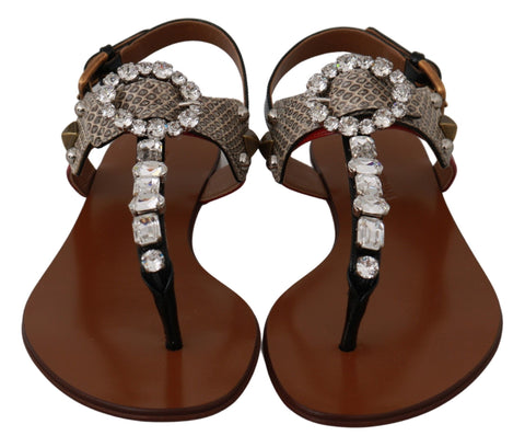 Dolce & Gabbana leather Ayers crystal sandals flip flops with transparent straps and decorative crystal embellishments.